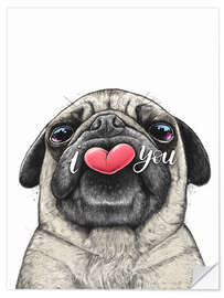 Sticker mural Pug loves you