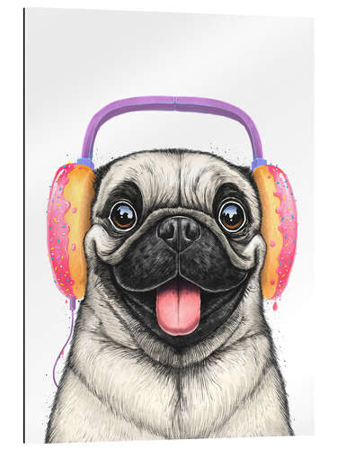 Gallery print Pug with donut headphones