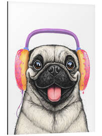 Magnettafel Mops mit Donut Kopfhörern