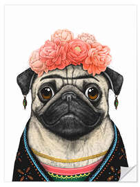 Vinilo para la pared Pug Frida Kahlo