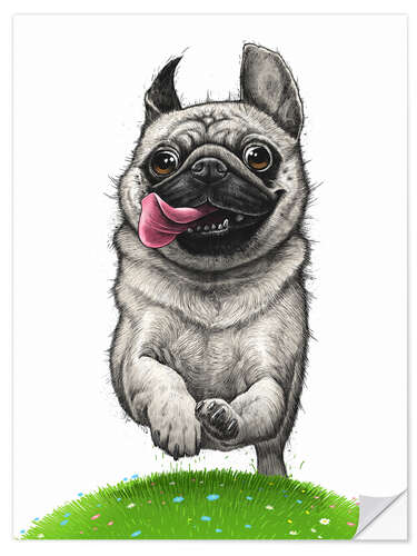 Selvklebende plakat Pug on a run