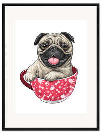 Gerahmter Kunstdruck Kaffee Mops