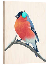 Wood print Winter bullfinch