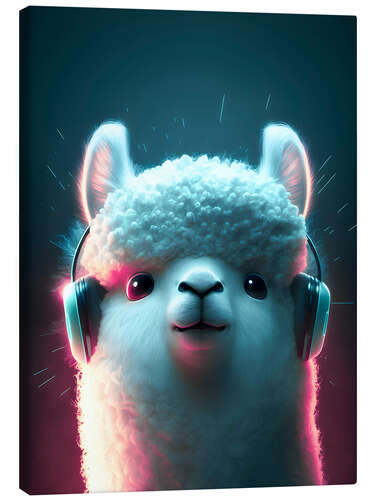 Quadro em tela Alpaca with Headphones