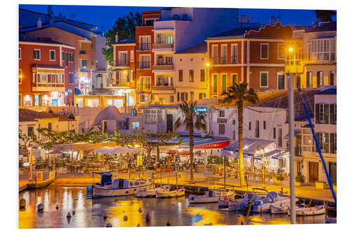 Foam board print Cafes, restaurants and boats in the port of Menorca