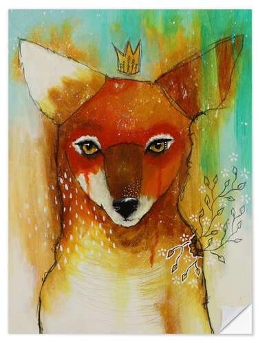 Selvklebende plakat Cute Fox King