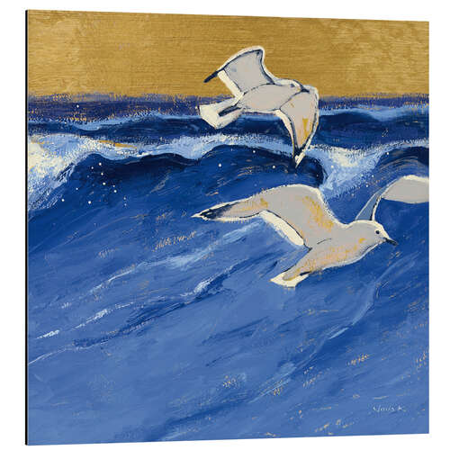Print på aluminium Seagulls with Gold Sky I