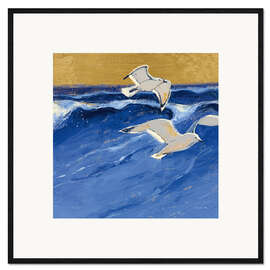Kehystetty taidepainatus Seagulls with Gold Sky I