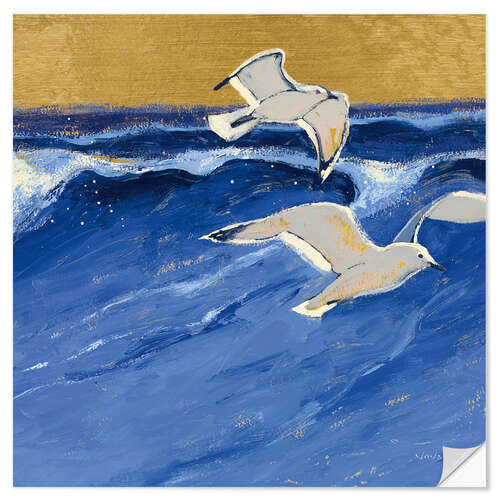 Autocolante decorativo Seagulls with Gold Sky I