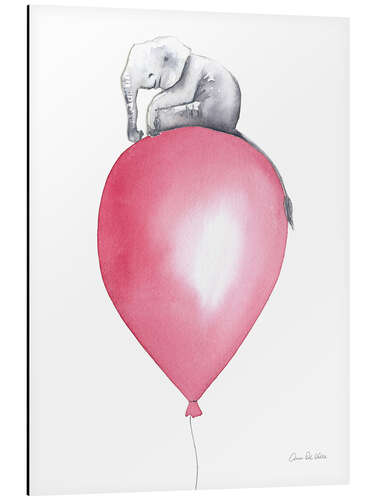 Tableau en aluminium Elephant on Pink Balloon