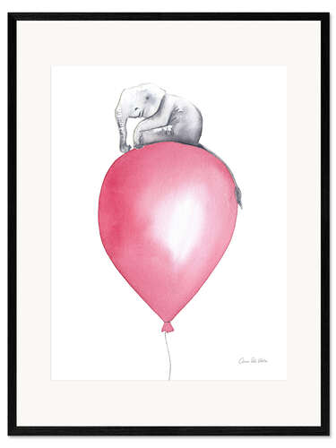 Impresión de arte enmarcada Elephant on Pink Balloon