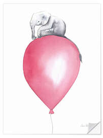 Selvklebende plakat Elephant on Pink Balloon