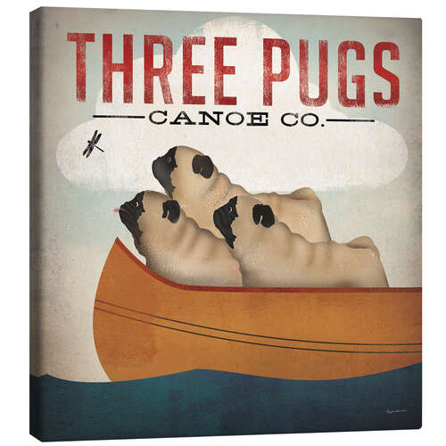 Tableau sur toile Three Pugs in a Canoe