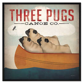 Gerahmter Kunstdruck Drei Möpse in einem Kanu