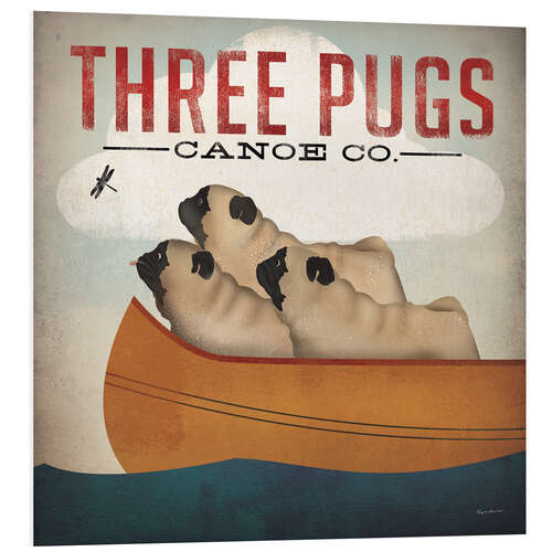 Foam board print Three Pugs in a Canoe