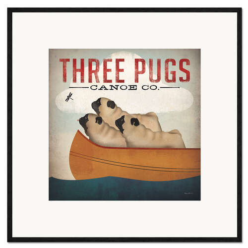 Framed art print Three Pugs in a Canoe