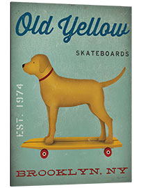 Tableau en aluminium Golden Dog on Skateboard