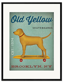 Impresión de arte enmarcada Golden Dog on Skateboard