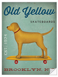 Vinilo para la pared Golden Dog on Skateboard