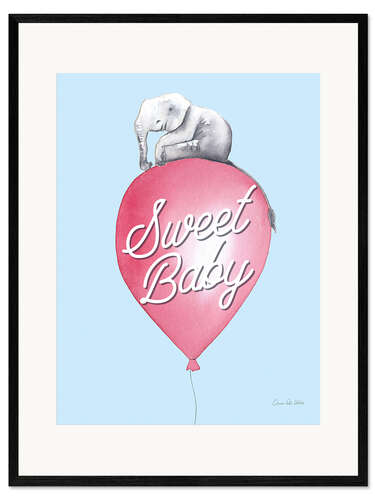 Impresión de arte enmarcada Elephant on Balloon "Sweet Love"