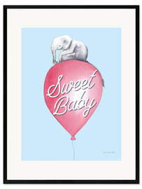 Impresión de arte enmarcada Elephant on Balloon "Sweet Love"