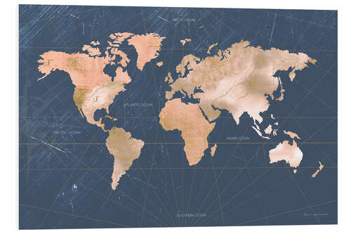 Foam board print Marbled Worldmap