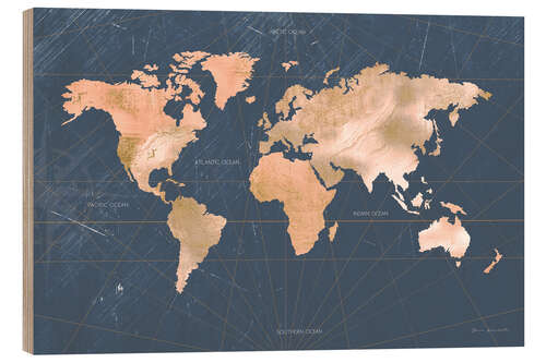 Quadro de madeira Marbled Worldmap