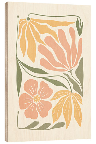 Wood print Pastel Flowers on Beige II