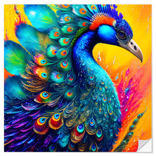 Naklejka na ścianę Fluo Peacock I