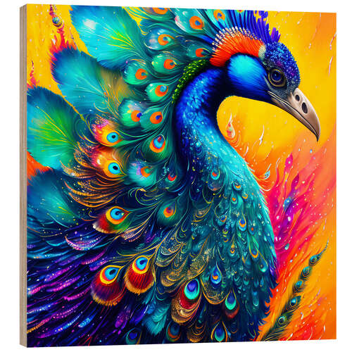 Cuadro de madera Fluo Peacock I