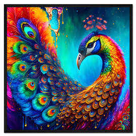 Gerahmter Kunstdruck Fluo Pfau II