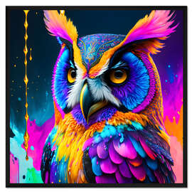 Gerahmter Kunstdruck Fluo Eule I