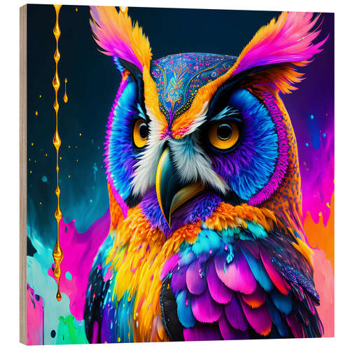 Wood print Fluo Owl I