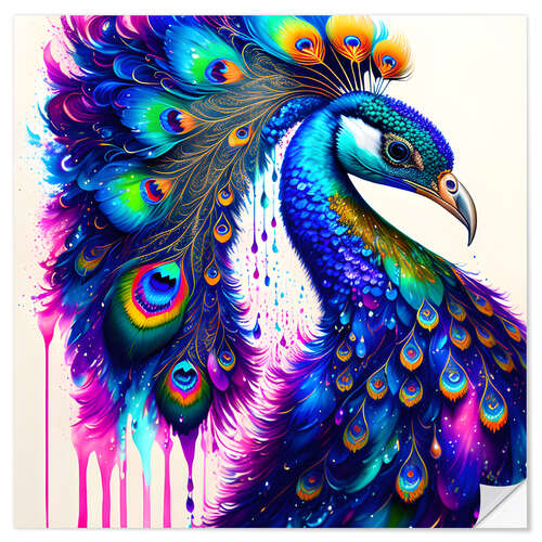 Sticker mural Fluo Peacock III