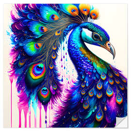 Sticker mural Fluo Peacock III