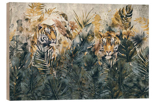 Wood print Jungle Tigers