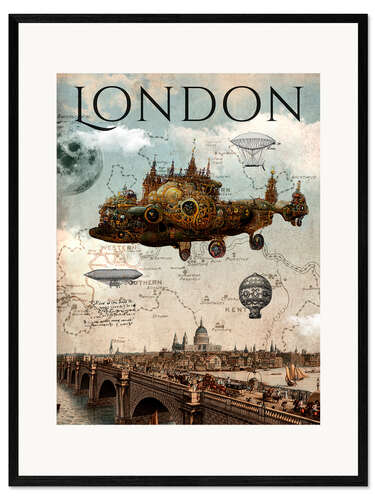 Impressão artística com moldura Vintage Steampunk London