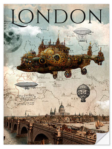 Selvklæbende plakat Vintage Steampunk London