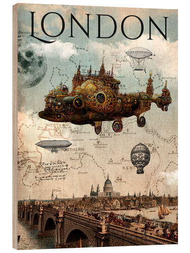 Wood print Vintage Steampunk London