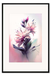Gerahmter Kunstdruck Blumenaquarell Rosé