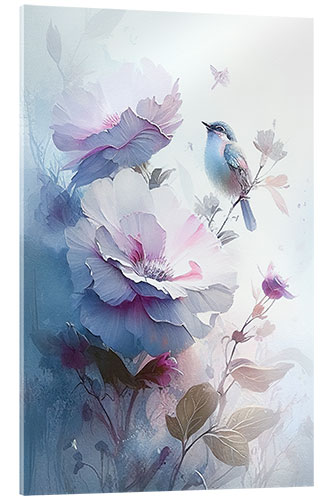 Cuadro de metacrilato Floral watercolor with bird III