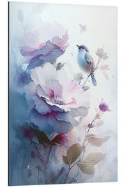Magnettafel Blumenaquarell mit Vogel III
