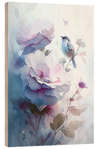 Quadro de madeira Floral watercolor with bird III