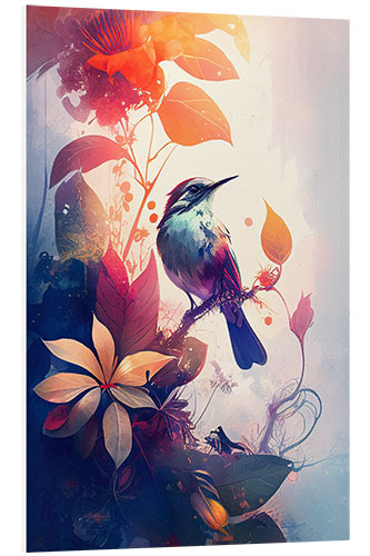 PVC print Cute Bird and Tropical Flowers