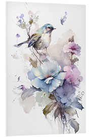 Foam board print Floral watercolour with bird II