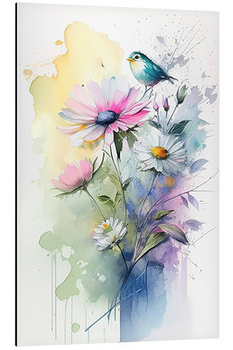 Tableau en aluminium Floral watercolour with bird I