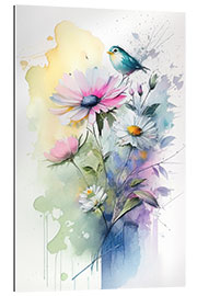 Tableau en plexi-alu Floral watercolour with bird I