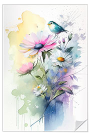 Wall sticker Floral watercolour with bird I