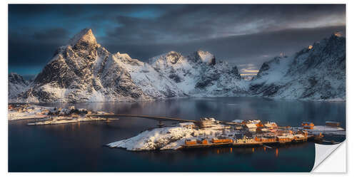 Selvklebende plakat Sarisoy - a fishing village in Lofoten, Norway