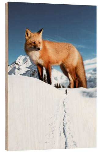 Wood print Big red fox in the snow